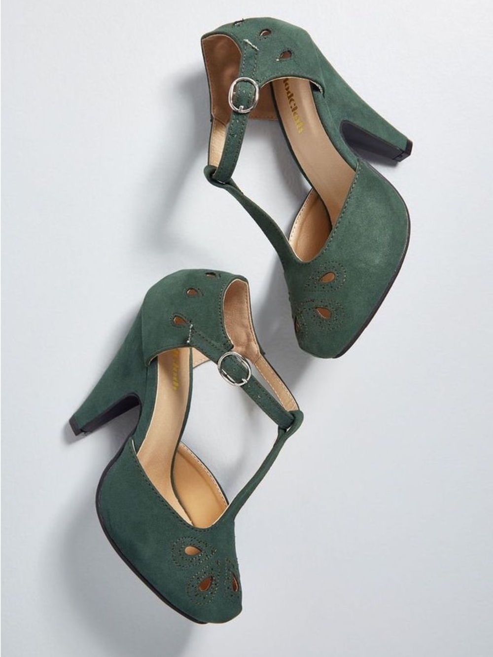 Modcloth Forest Green T-Strap Suede Pumps